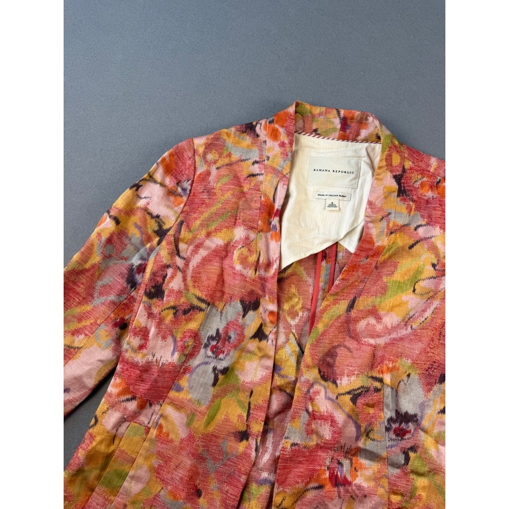 Banana Republic Womens 6 Blazer Italian Fabric Floral Open Front Coral